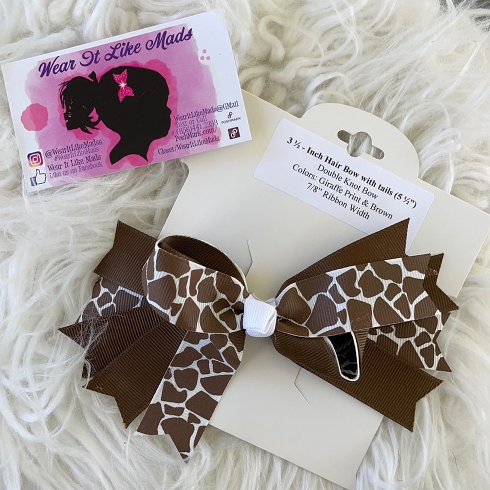 Boutique Wear It Like Mads Handmade Clip Hair Bow Brown & White
